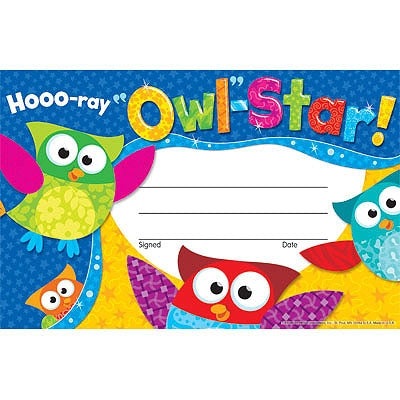 Hoo-Ray Owl Star - pack of 30 certificates