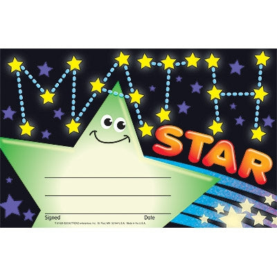 Math Star Recognition Award - pack of 30 certificates